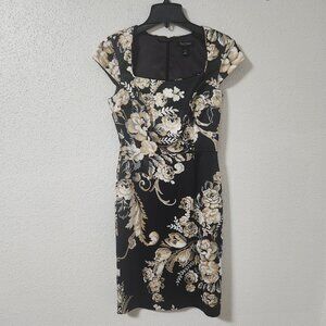 White House Black Market Women's Floral Dress Black Size 2